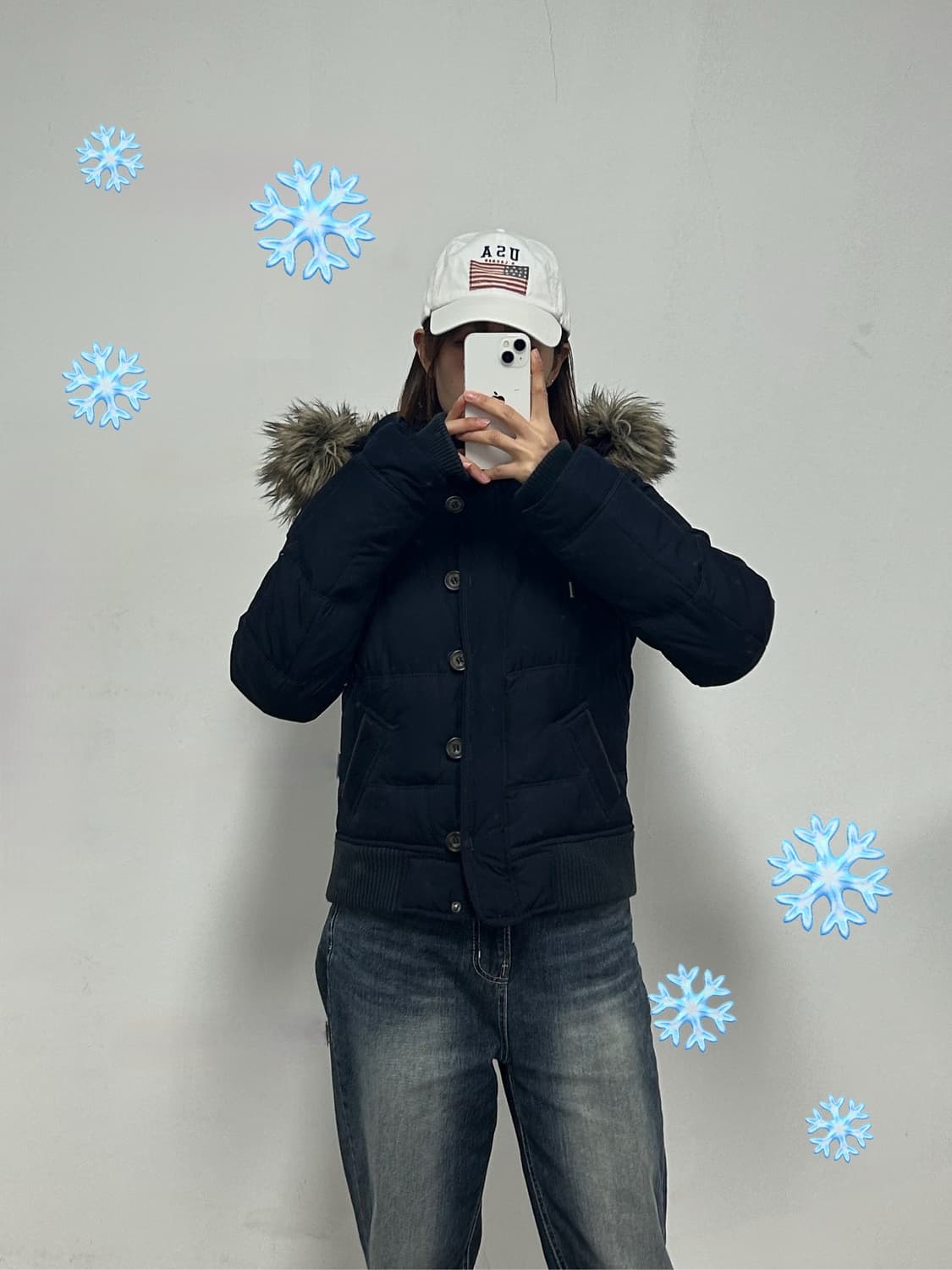 아베크롬비 울프죠 후드 퍼 패딩 점퍼 네이비  상품이미지1