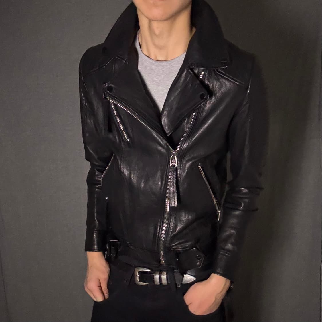vintage black leather jacket 상품이미지1