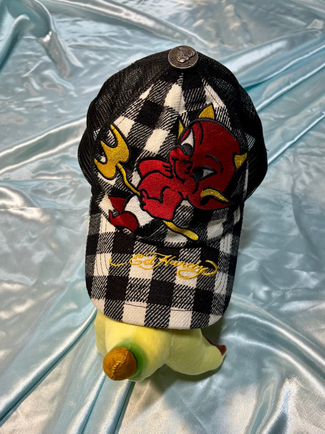 90s 에드하디 빈티지 데빌 체크 메쉬캡 상품이미지4