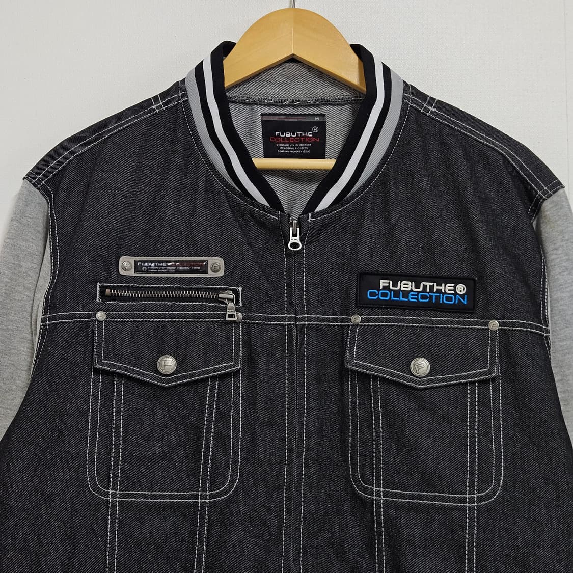 M 95-100 FUBU 올드스쿨 흑청 데님 바시티자켓 상품이미지3