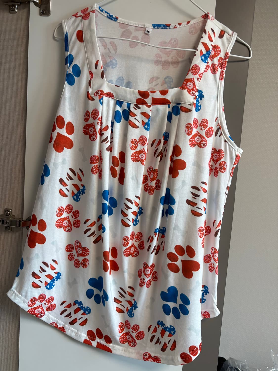 일본 빈티지 강아지 발바닥 프린팅 민소매 티셔츠  상품이미지1