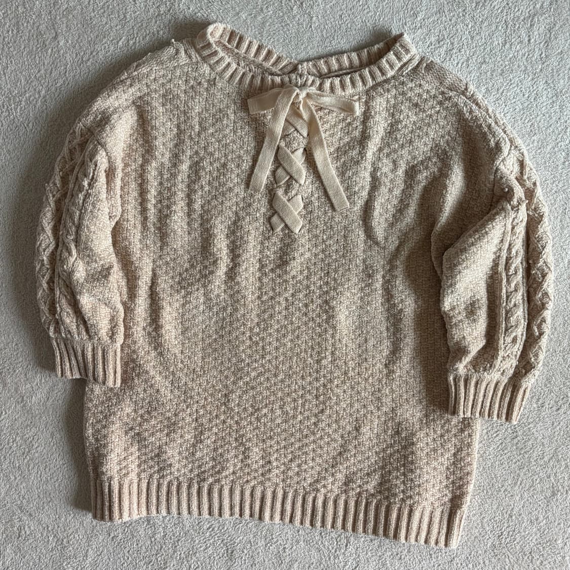일본빈티지 리본포인트 아이보리 반소매 니트 상품이미지1