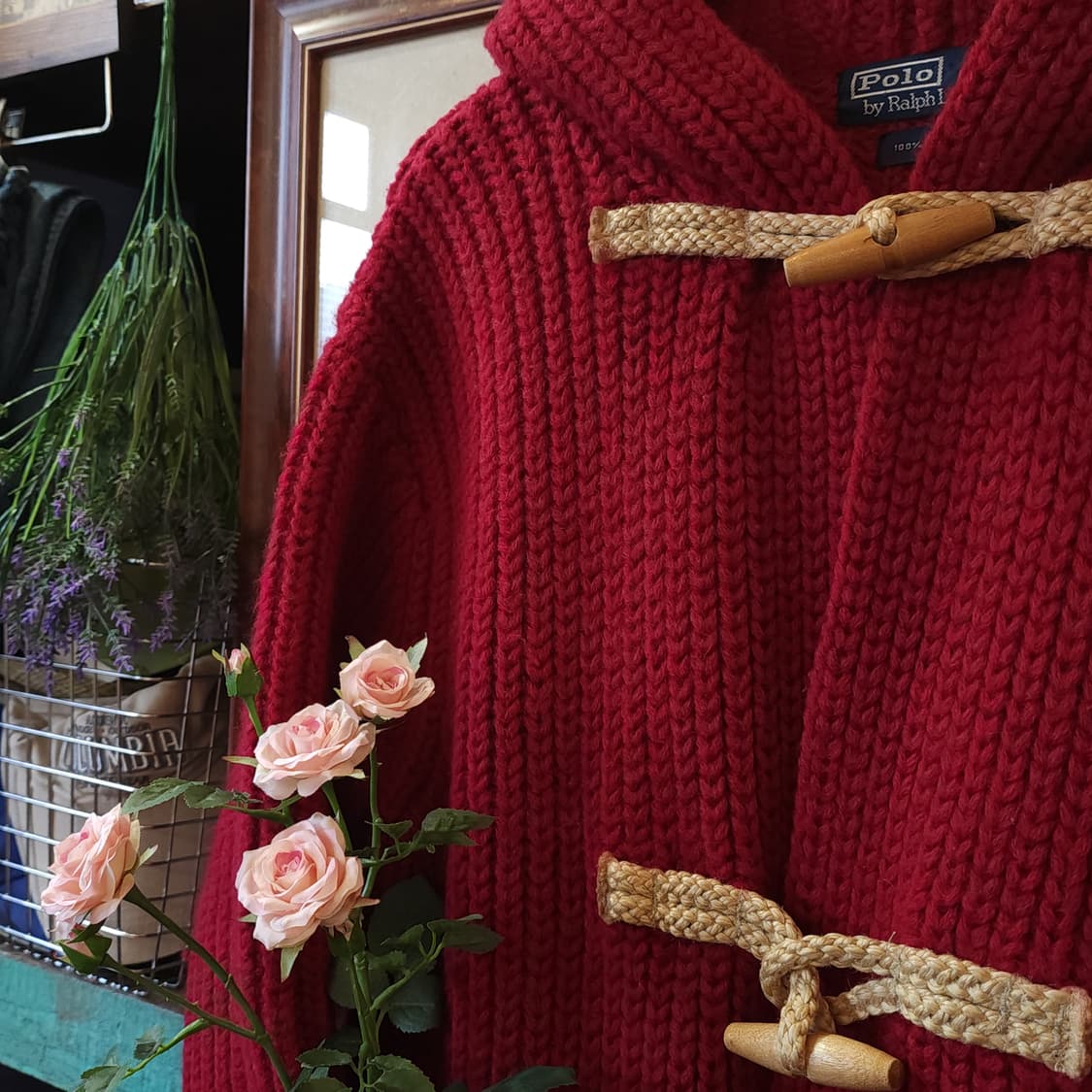 90s 폴로 랄프로렌 블러드 메리 핸드니트 울 더플 코트 M 상품이미지7