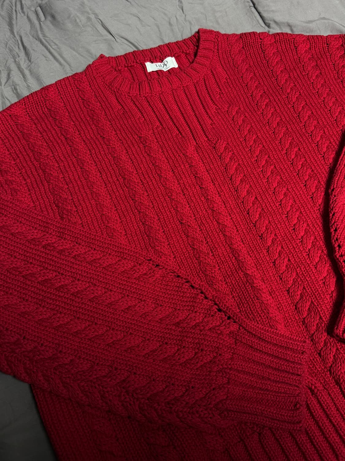 엘무드 베이글 피셔맨 케이블 니트 레드 48 상품이미지9