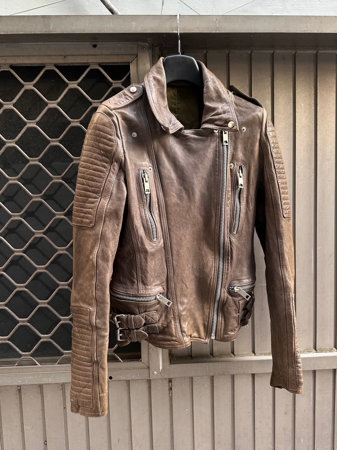 Vintage ash lambskin leather biker jacke 상품이미지5