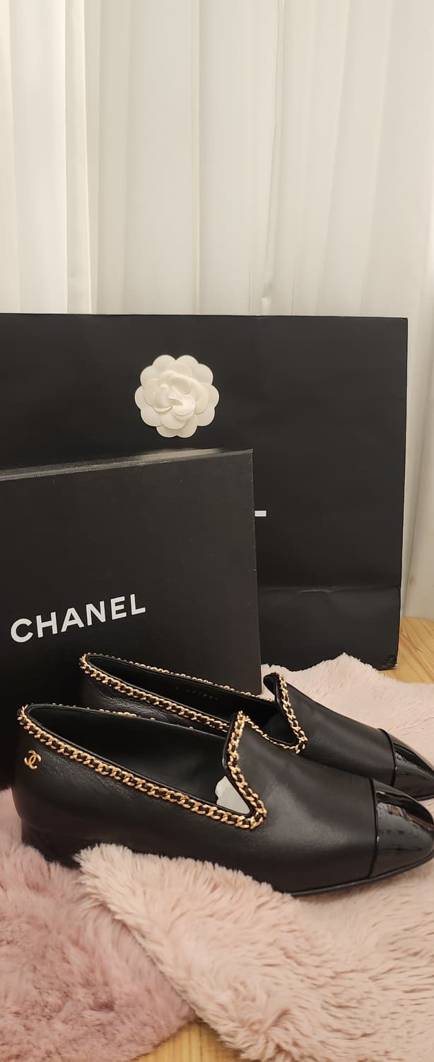 샤넬 램스킨 로퍼 블랙 금장 체인 37 새상품 상품이미지1