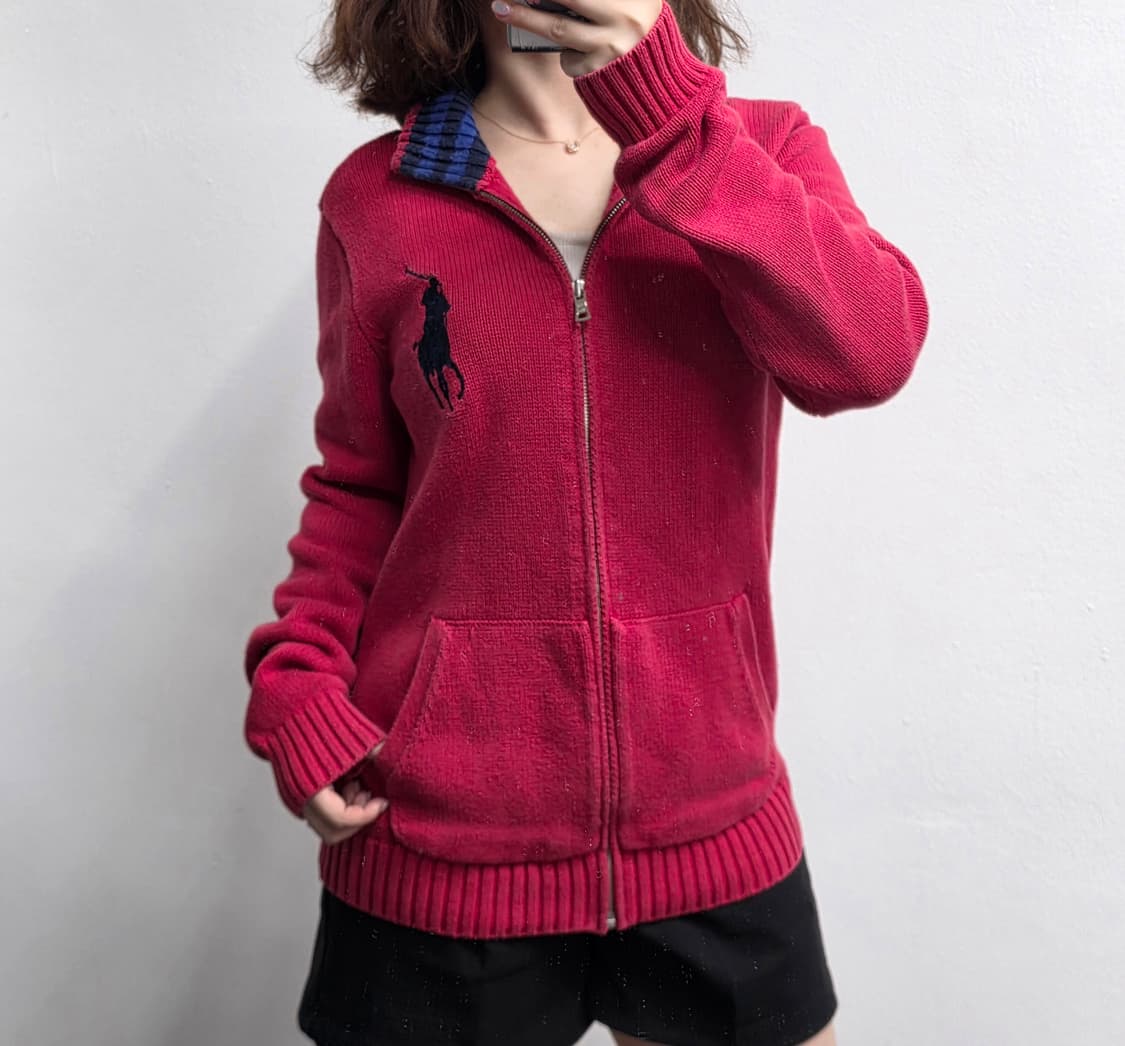 [프립]XL(18~20)/빅포니 폴로 랄프로렌 니트집업 레드 상품이미지1