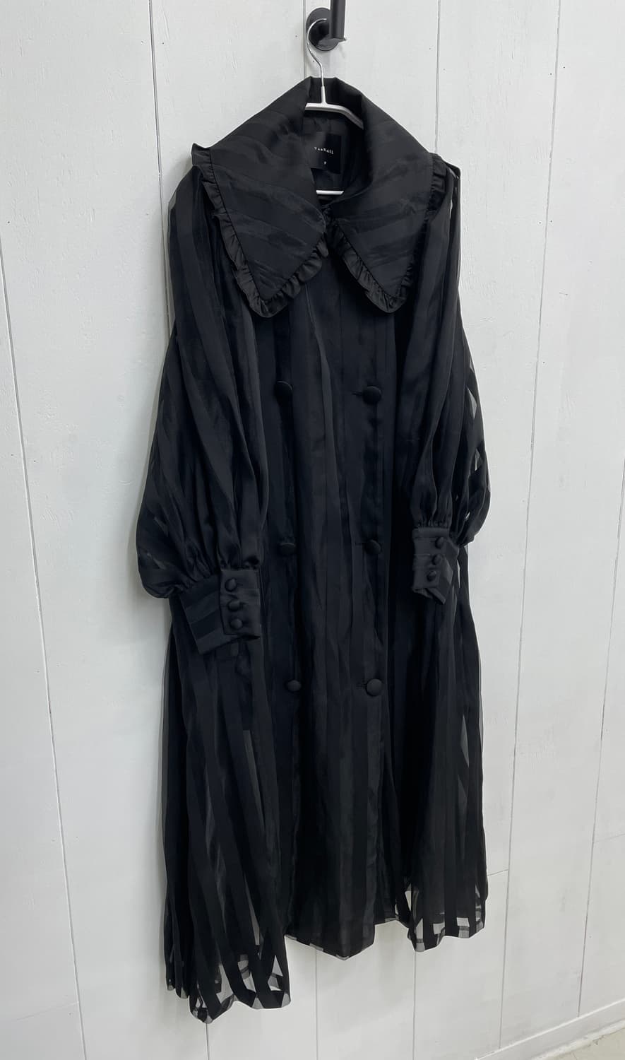 VanNzilL 블랙 시스루 프릴 카라 롱 원피스 F 상품이미지5