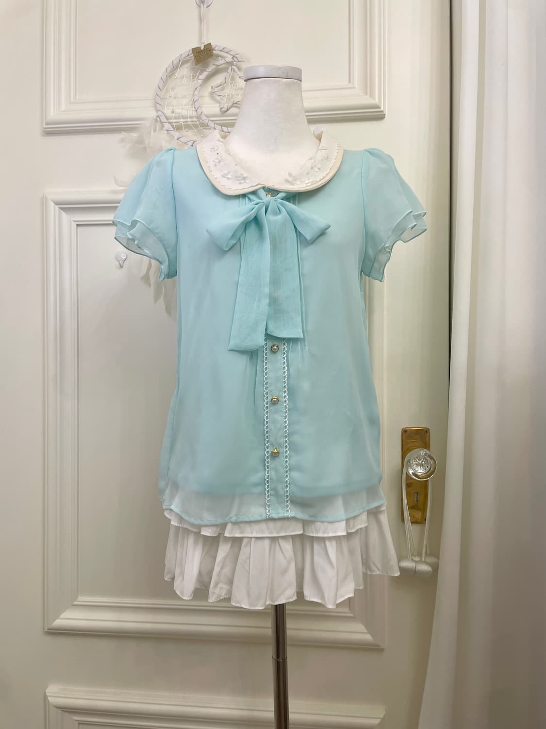 mint white collar flower point lovely bl 상품이미지1