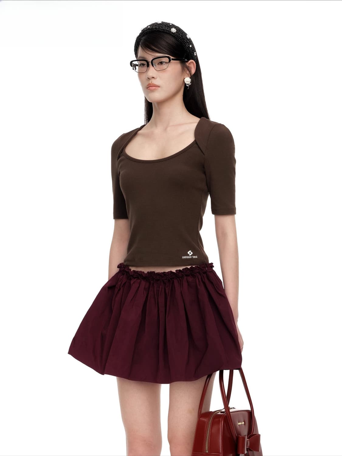 [8,10,12]슈슈통 25fw 라운드 넥 탑/브라운 상품이미지2