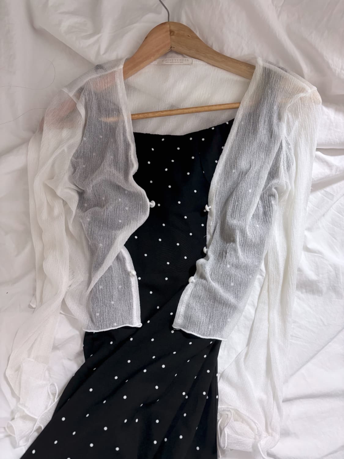 도트 나시 롱 원피스+시스루 가디건 세트 상품이미지1