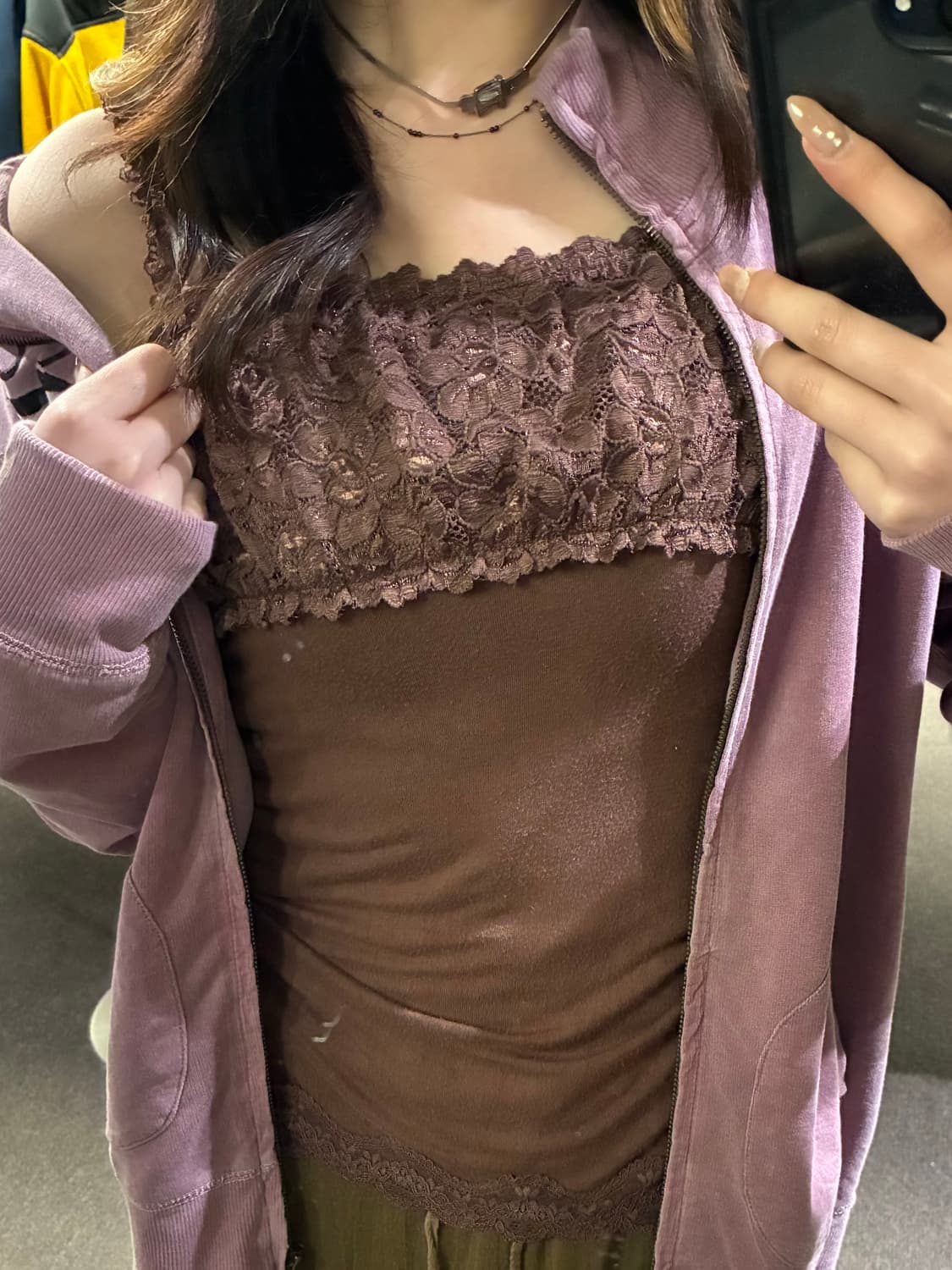 M)Japanese vintage 여성 레이스 디테일 갈색 슬리브리 상품이미지1