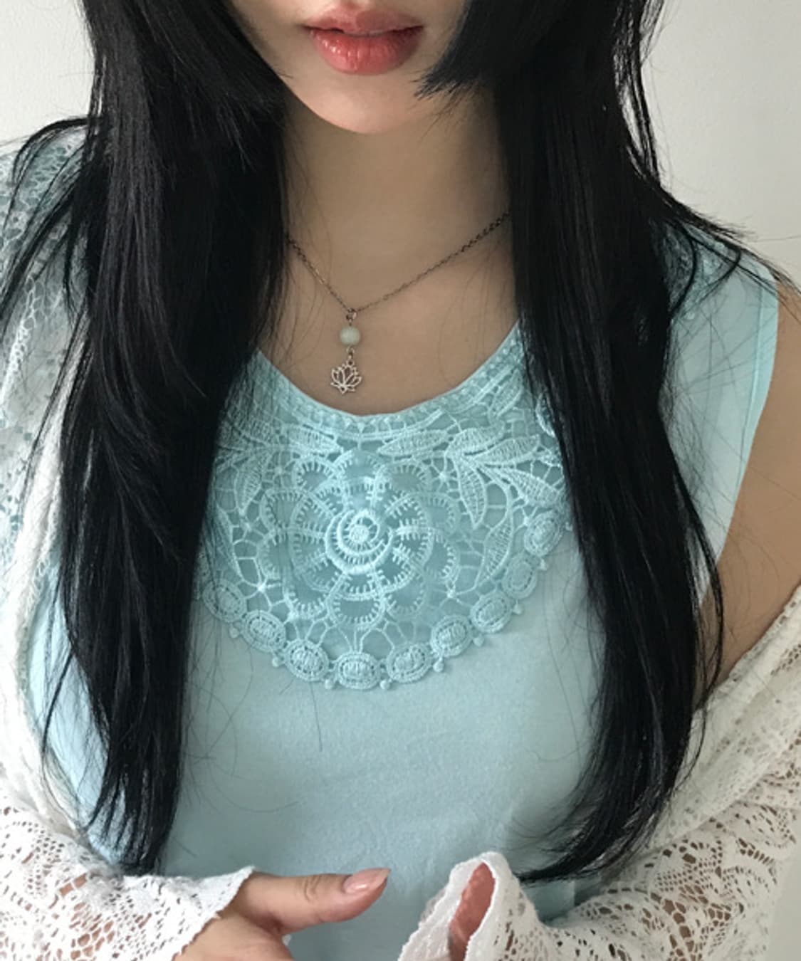 Lace Embroidery Sleeveless Top(Mint) 상품이미지1