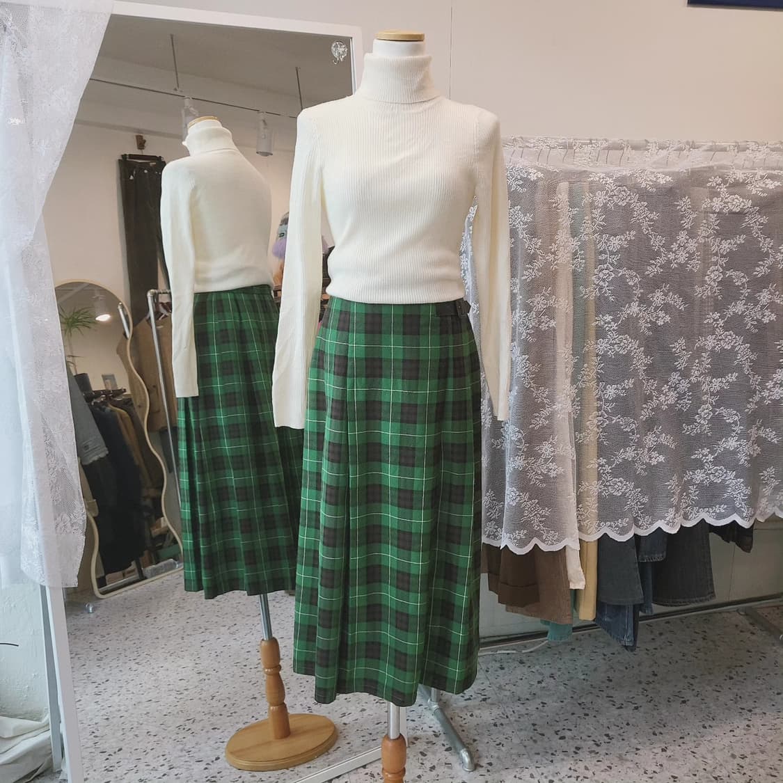 GU 사이드벨트 체크 밴딩스커트 상품이미지1