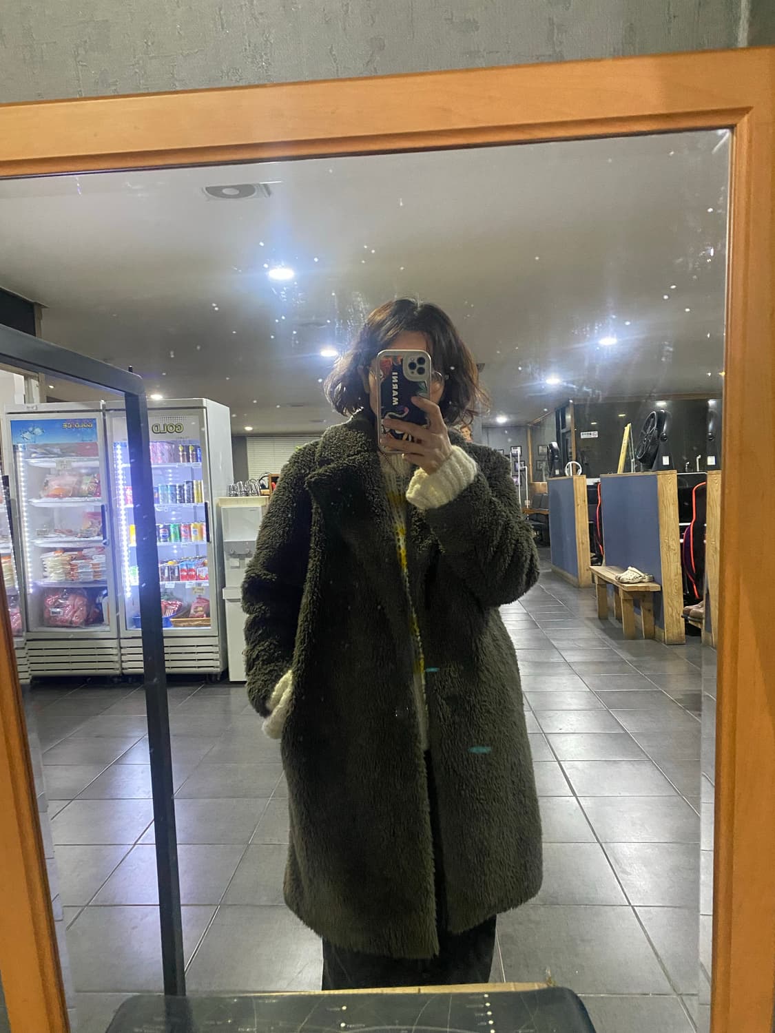 유니클로 카키 뽀글이 코트 90 상품이미지6