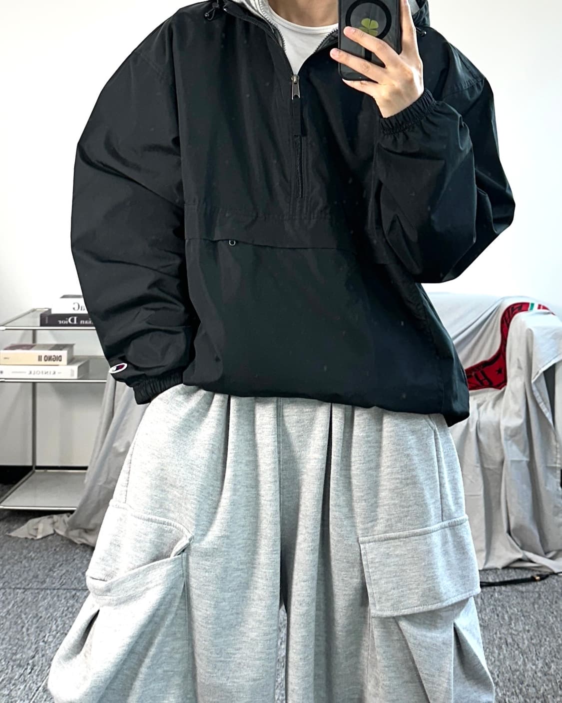 챔피온 블랙 스몰로고 아노락 L 상품이미지3