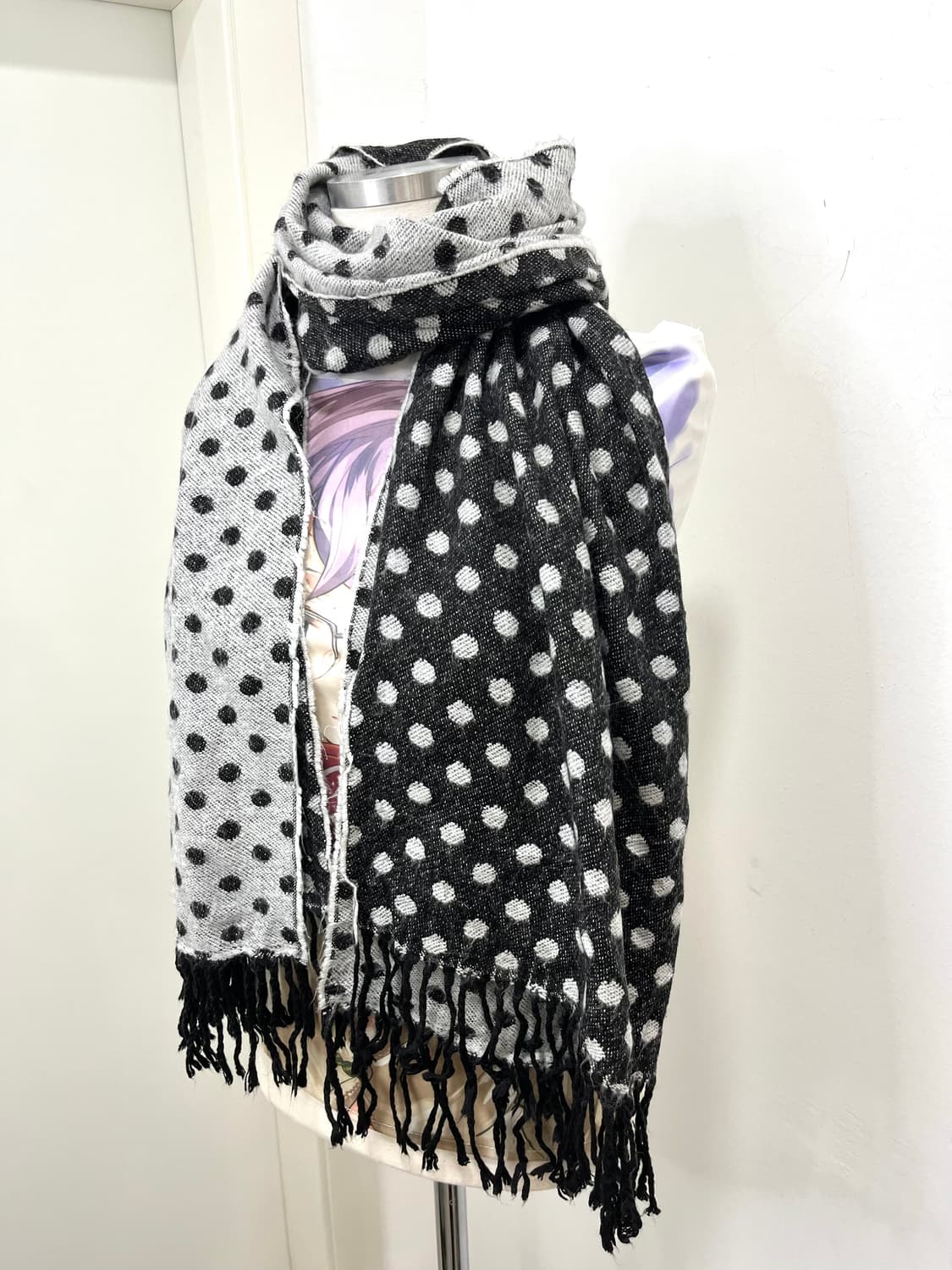 일본 빈티지 모리걸 도트 테슬 머플러 상품이미지2