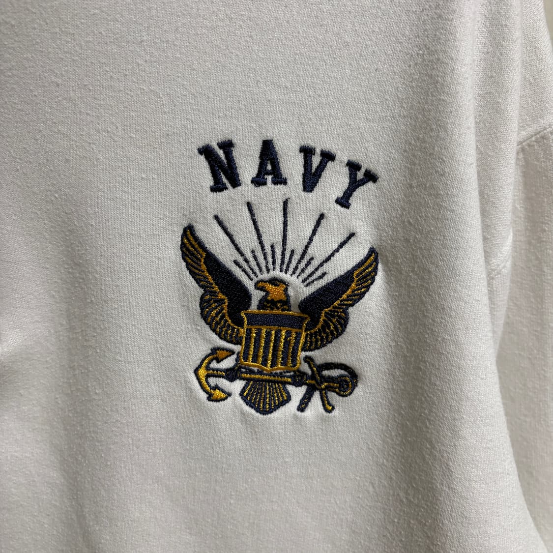 챔피온 NAVY 자수 반집업 기모 맨투맨 스웻셔츠 / 화이트, M 상품이미지5