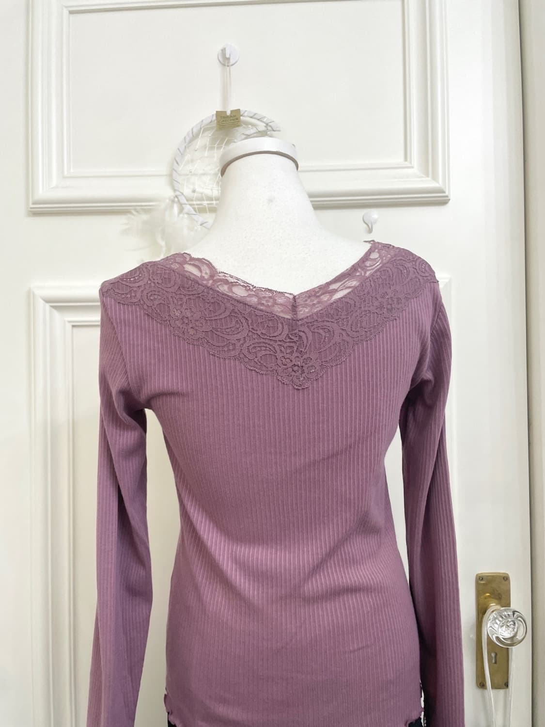 purple lace point rib basic top(size-M) 상품이미지5