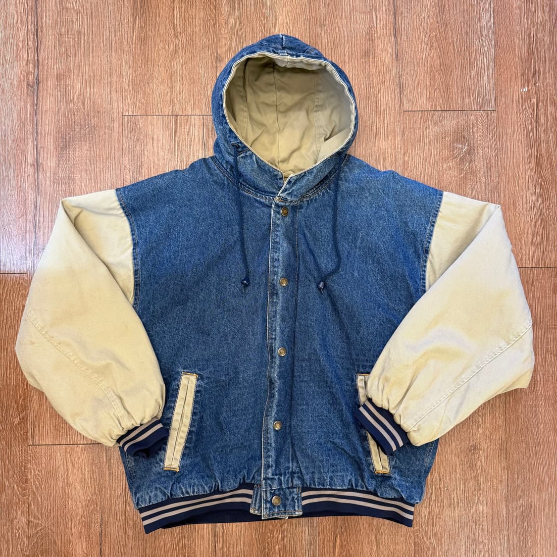 빈티지 데님 바시티 후드자켓 상품이미지1