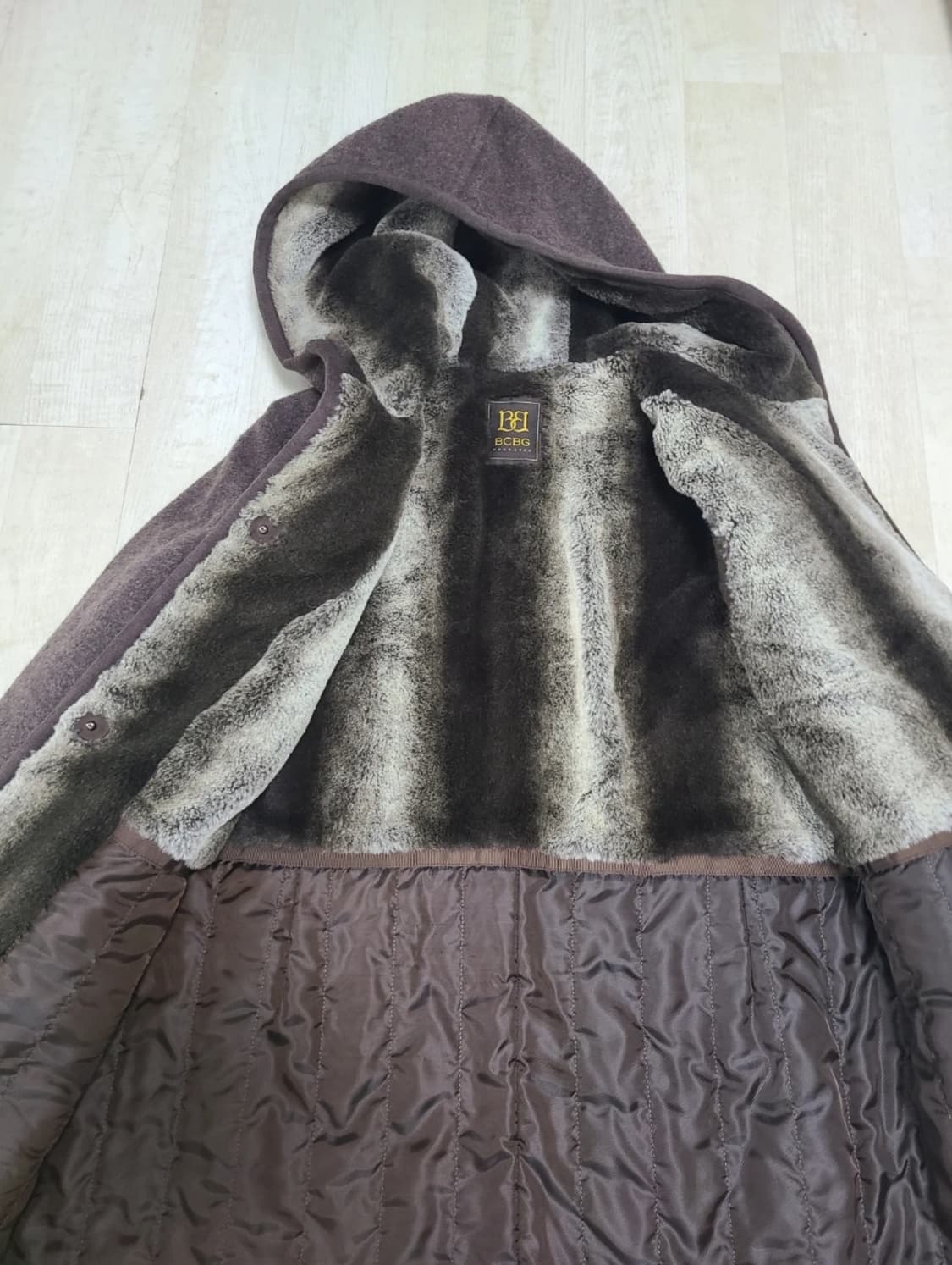 모직 후드 코트 밤색, 초록색 상품이미지3