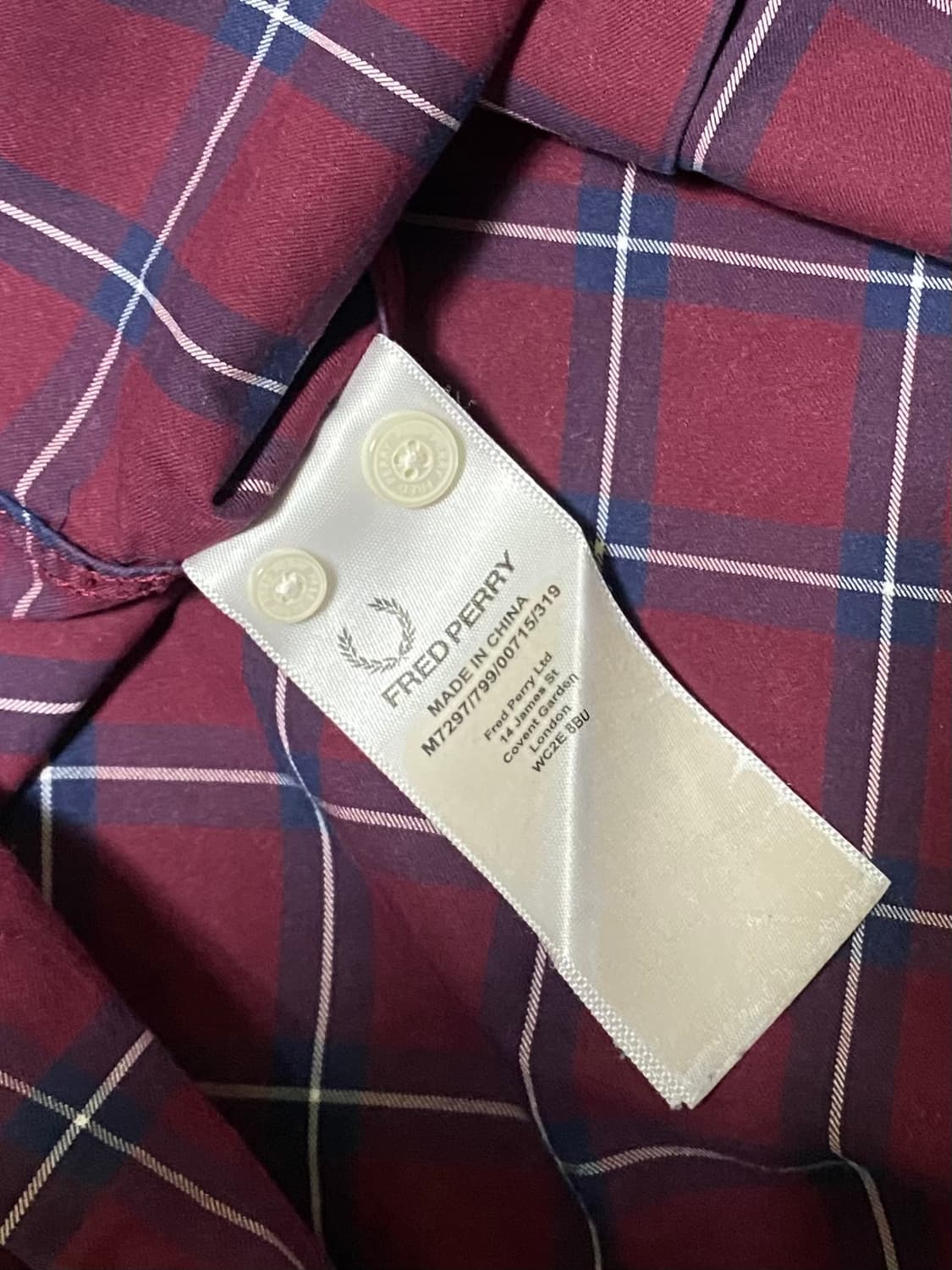 프레드페리 버건디 체크 셔츠 사이즈 95 상품이미지6