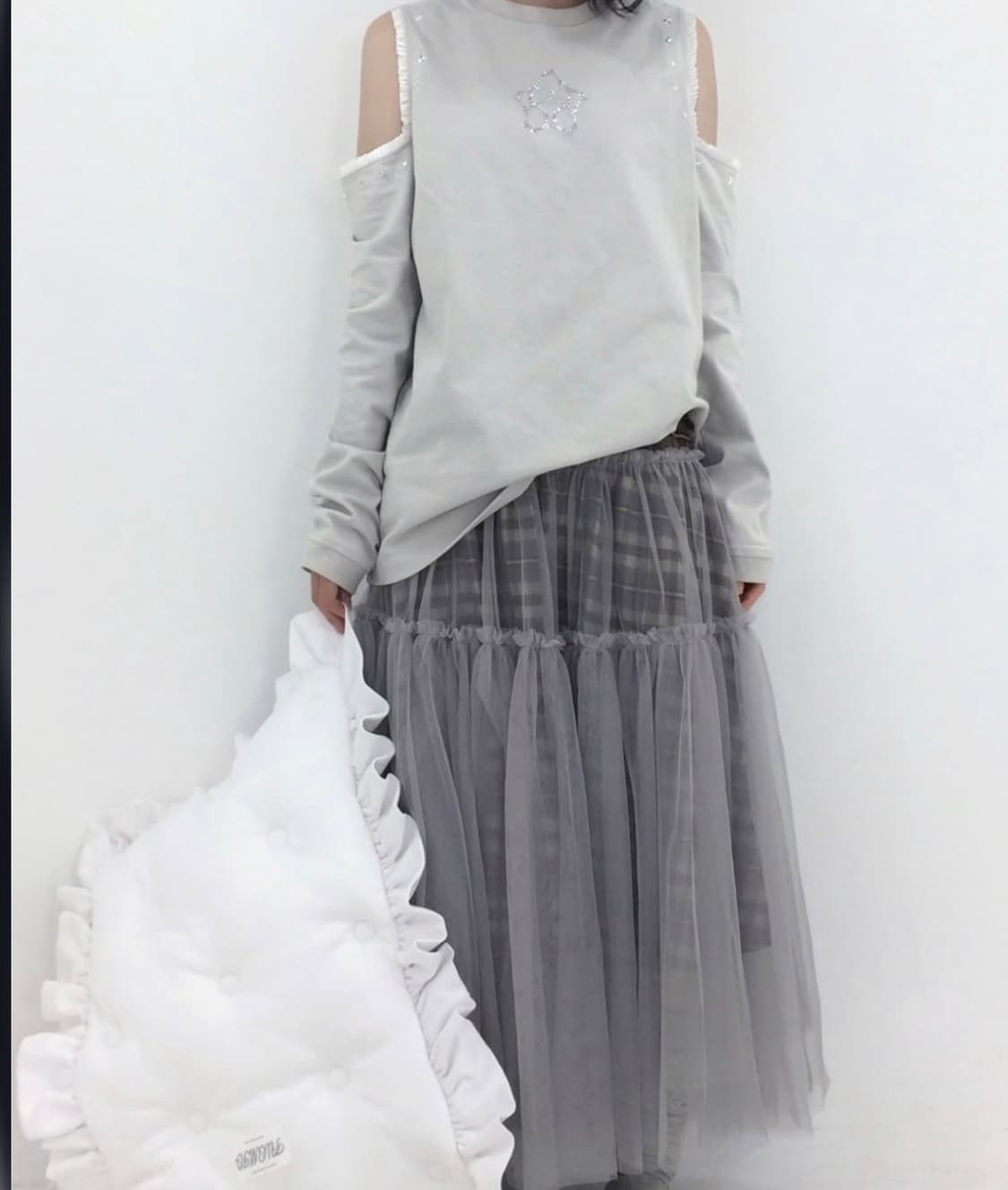 뚜오미오 롱스커트 CHECK TULLE SKIRT [BROWN] 상품이미지1