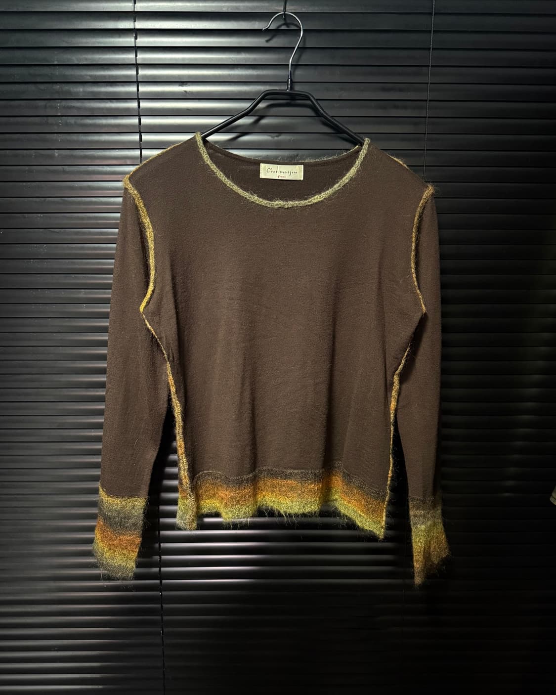 Cest moijeu 브라운 스트라이프 에스닉 웨스턴 울 니트 긴팔 갈색 상품이미지2