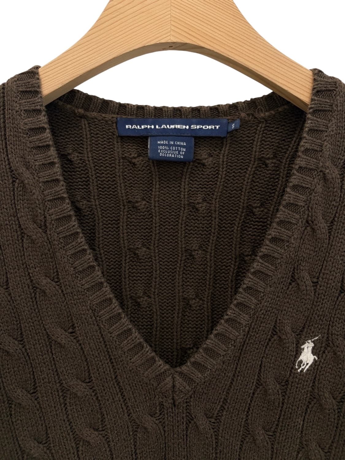 폴로 브이넥 꽈배기 케이블 니트 브라운 (여성S) 상품이미지3