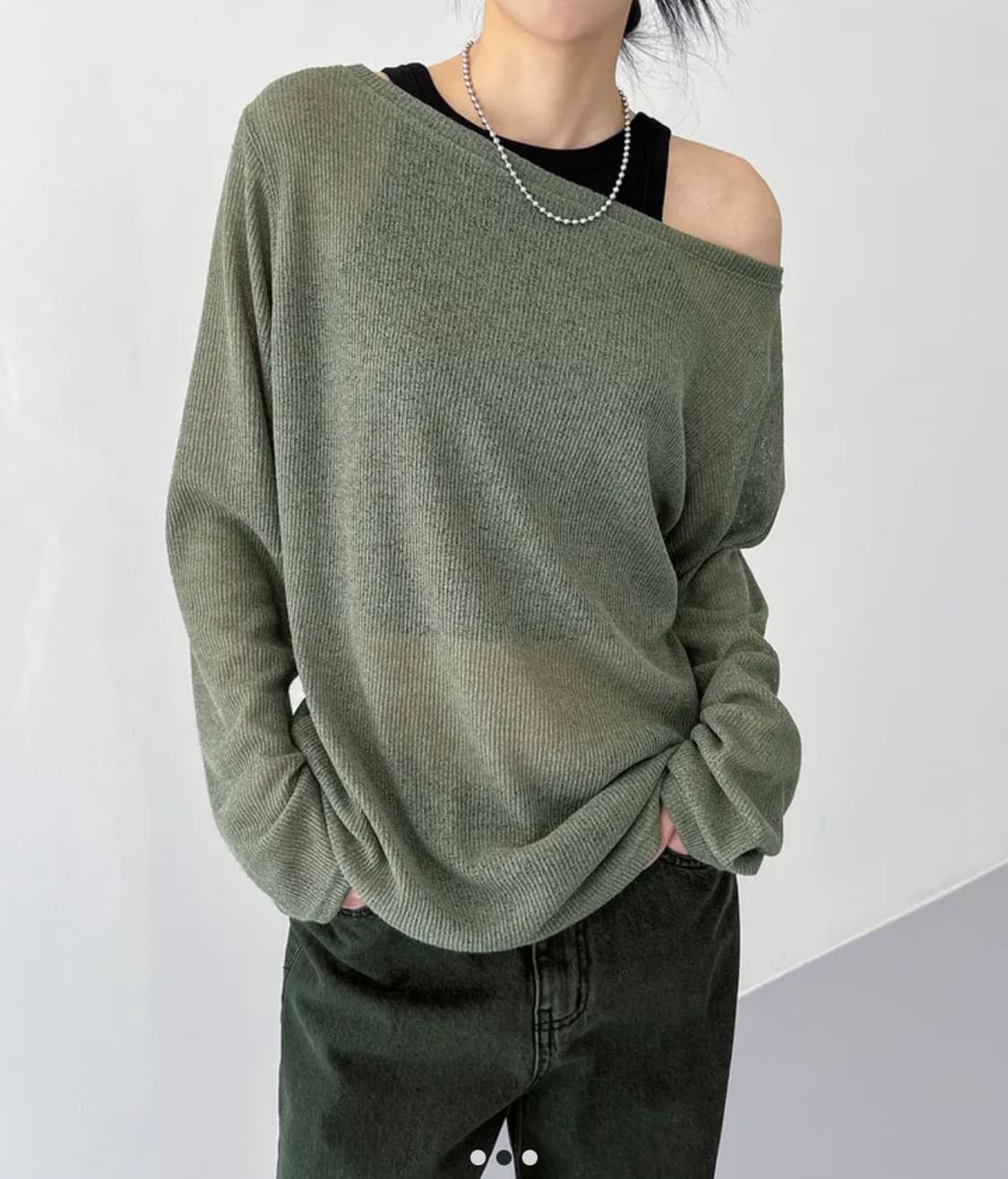 블랙업 [MADE] 보타나 오프숄더 긴팔티 카키 상품이미지1