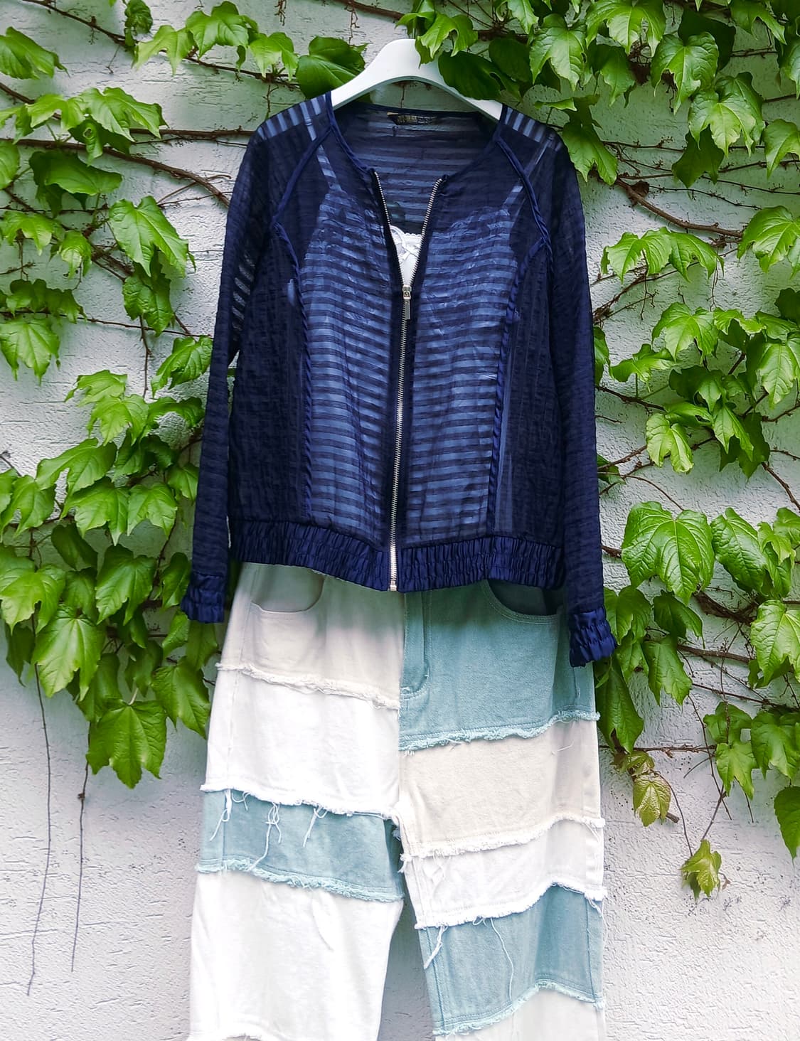 ZARA BASIC 딥 네이비 시스루 스트라이프 블루종 (L) 상품이미지1