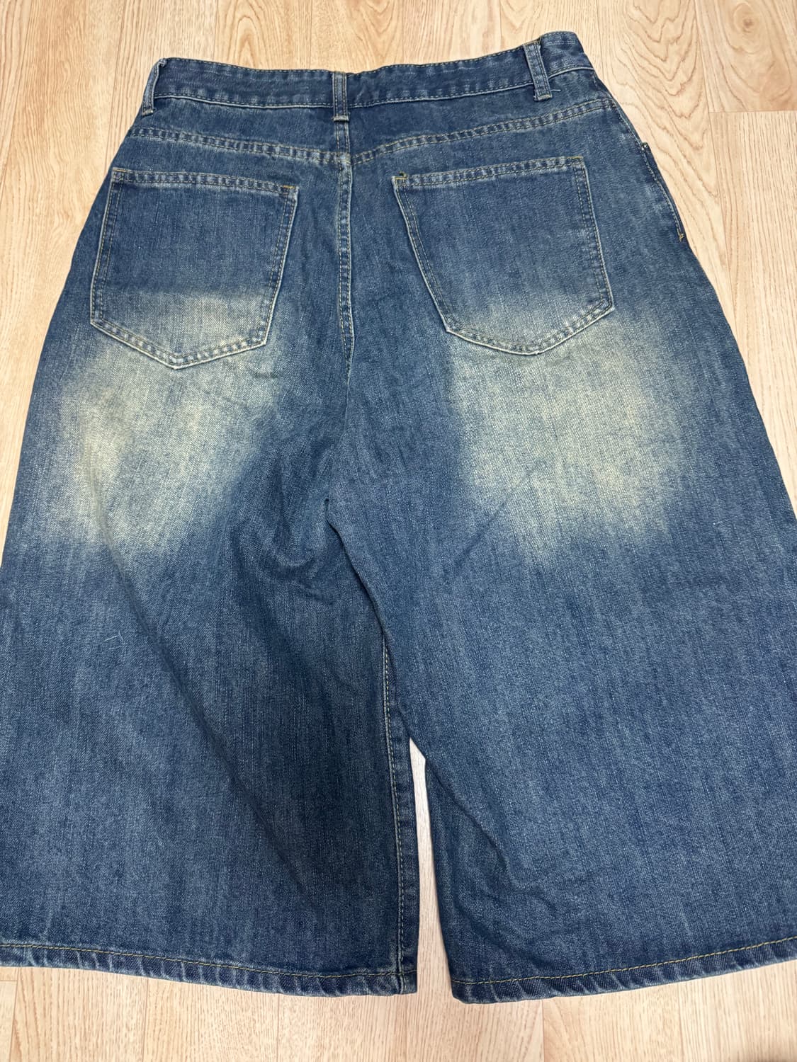 와이드 7부 버뮤다 빈티지 워싱 데님 미디 팬츠 청반바지 상품이미지3