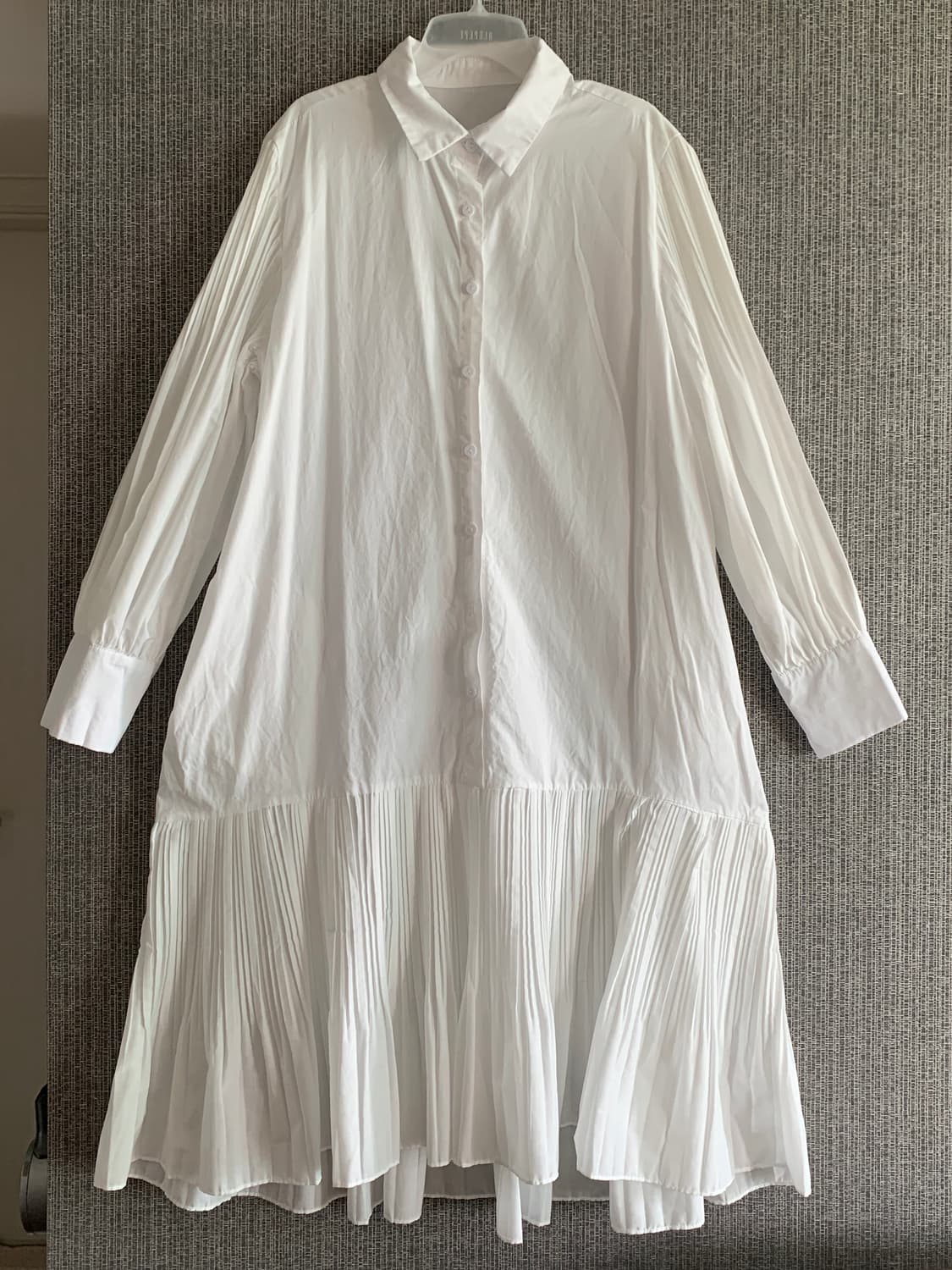 막스 까르띠지오 소매 밑단 플리츠 셔츠 롱 원피스 화이트 면 100% 상품이미지1