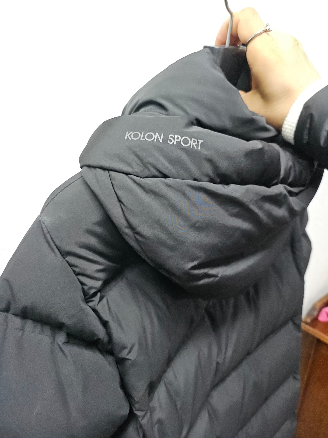 코오롱스포츠 구스 블랙 롱패딩 후드 85 상품이미지4