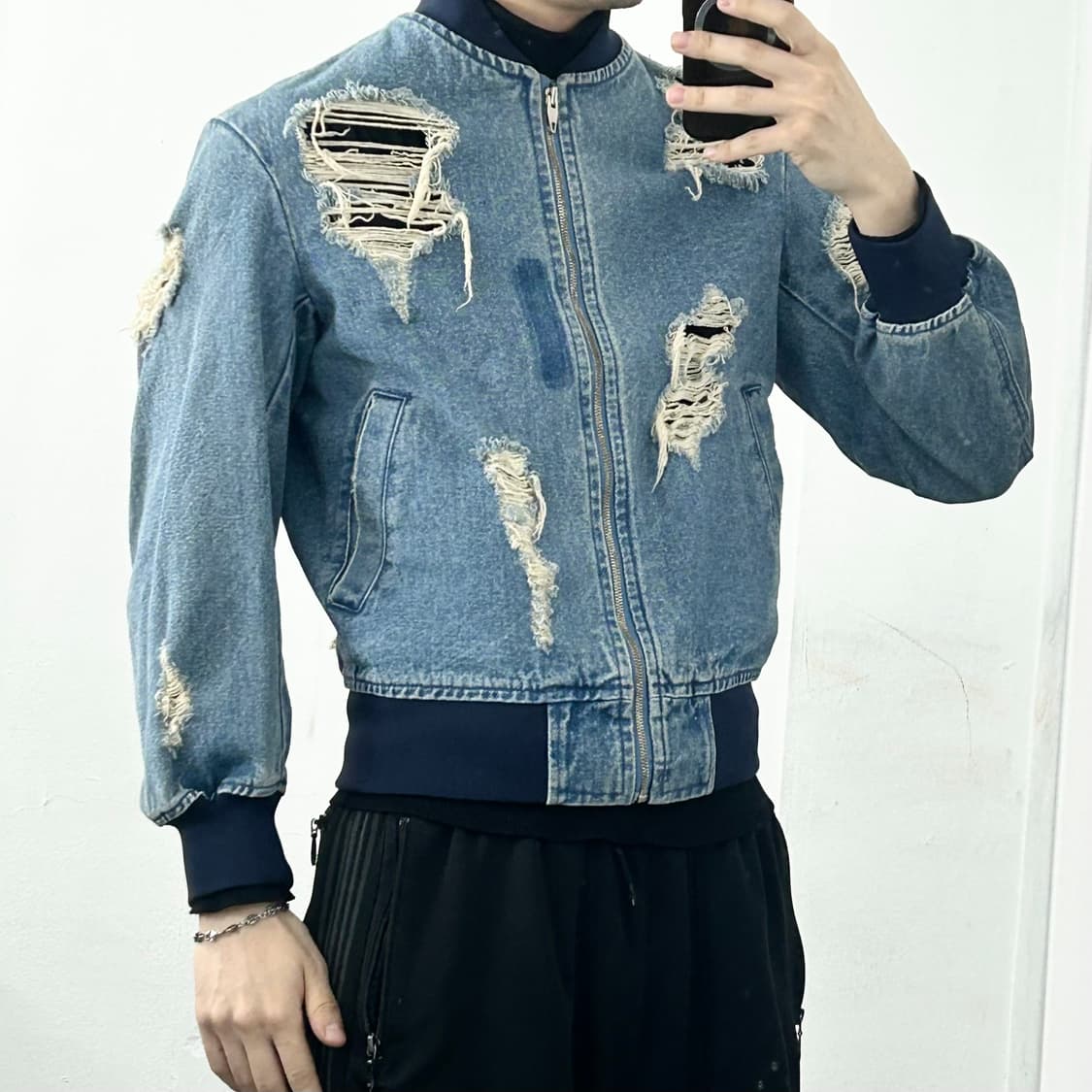 비이커 디스트레스드 데님 블루종 자켓 상품이미지2