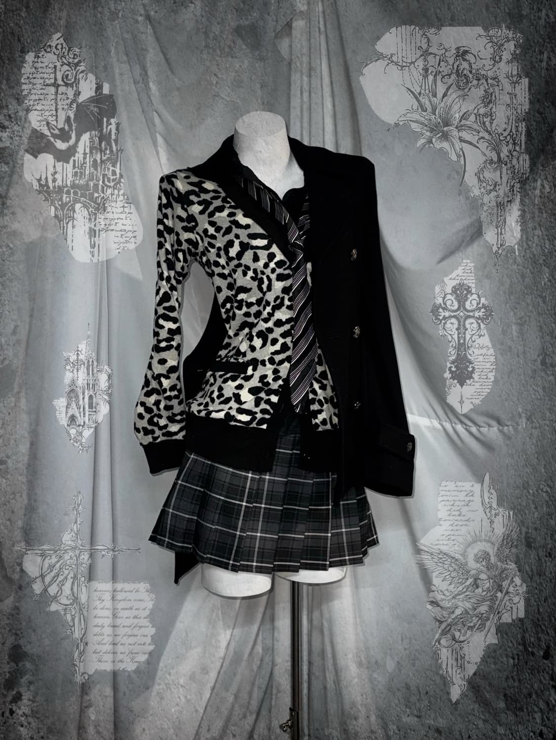 무채색 레오파드 갸루 데일리 블랙 공겜여주깔 코디세트 상품이미지1