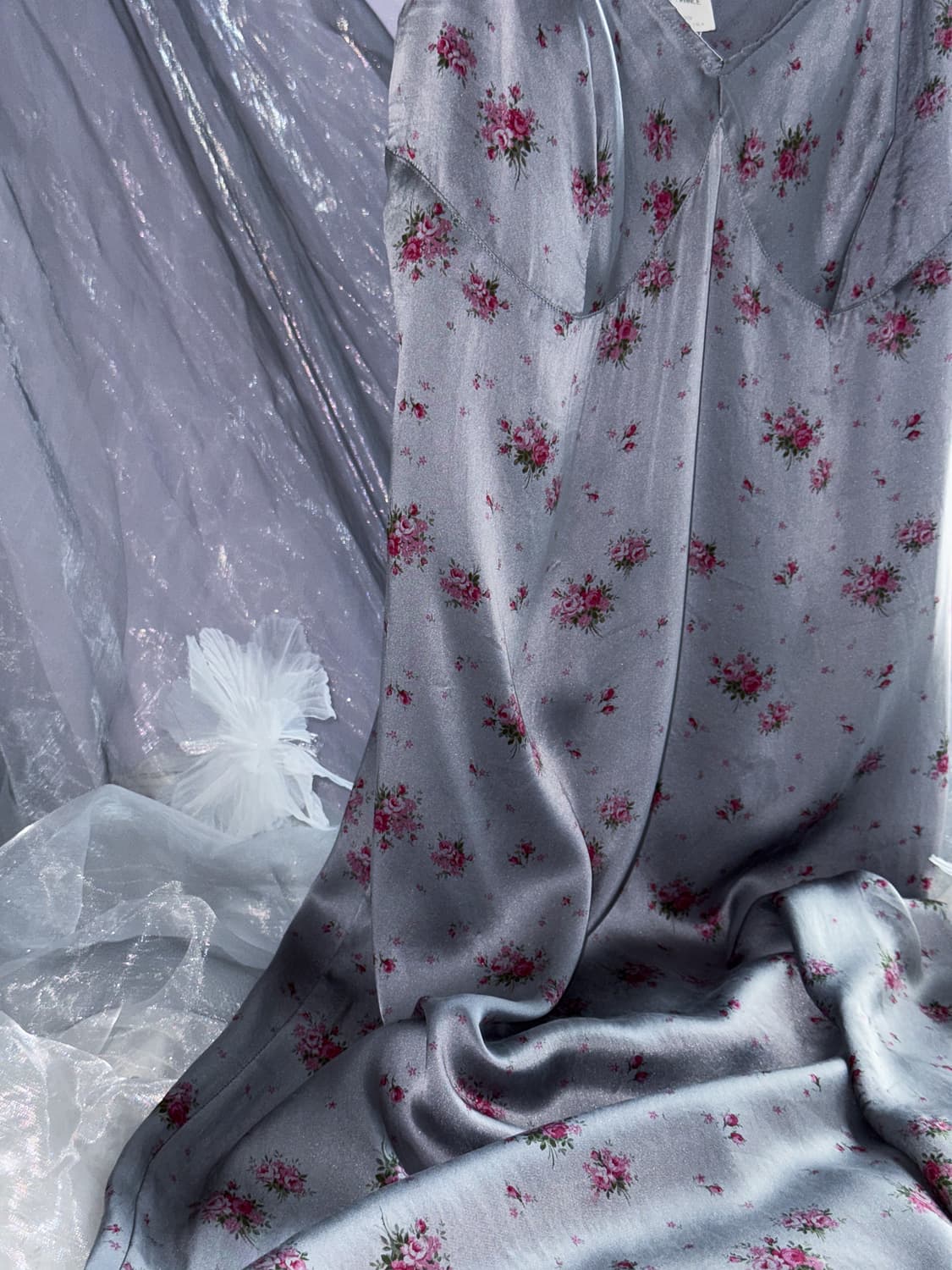 100% SILK Floral Silver Slip 0182 상품이미지3