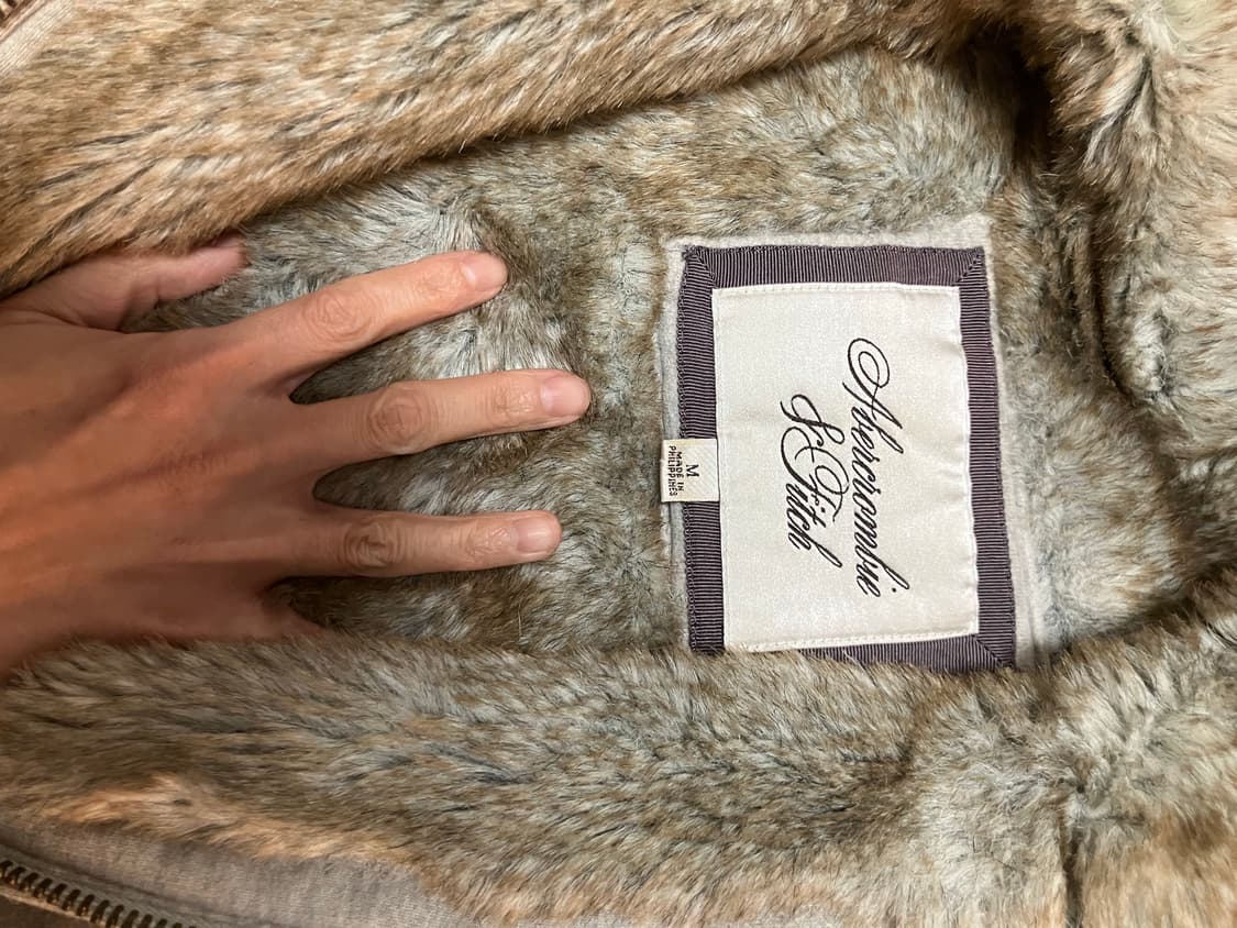 아베크롬비 Y2K 울프죠 딱붙핏 오리지널 빈티지 그레이 퍼 후디 집업 상품이미지4