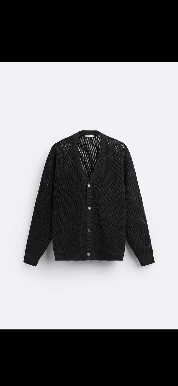 자라 텍스쳐드 크로켓 메쉬 가디건 Black L 상품이미지3