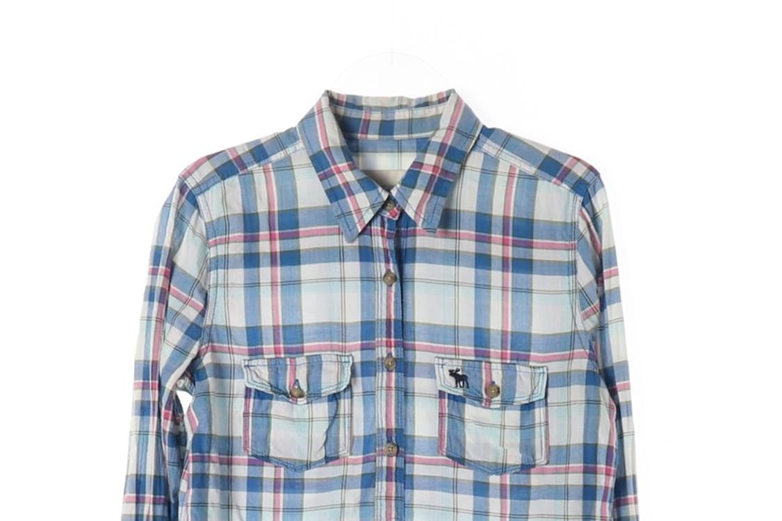 아베크롬비 빈티지 자수 로고 블루 핑크 체크 셔츠 S 상품이미지3