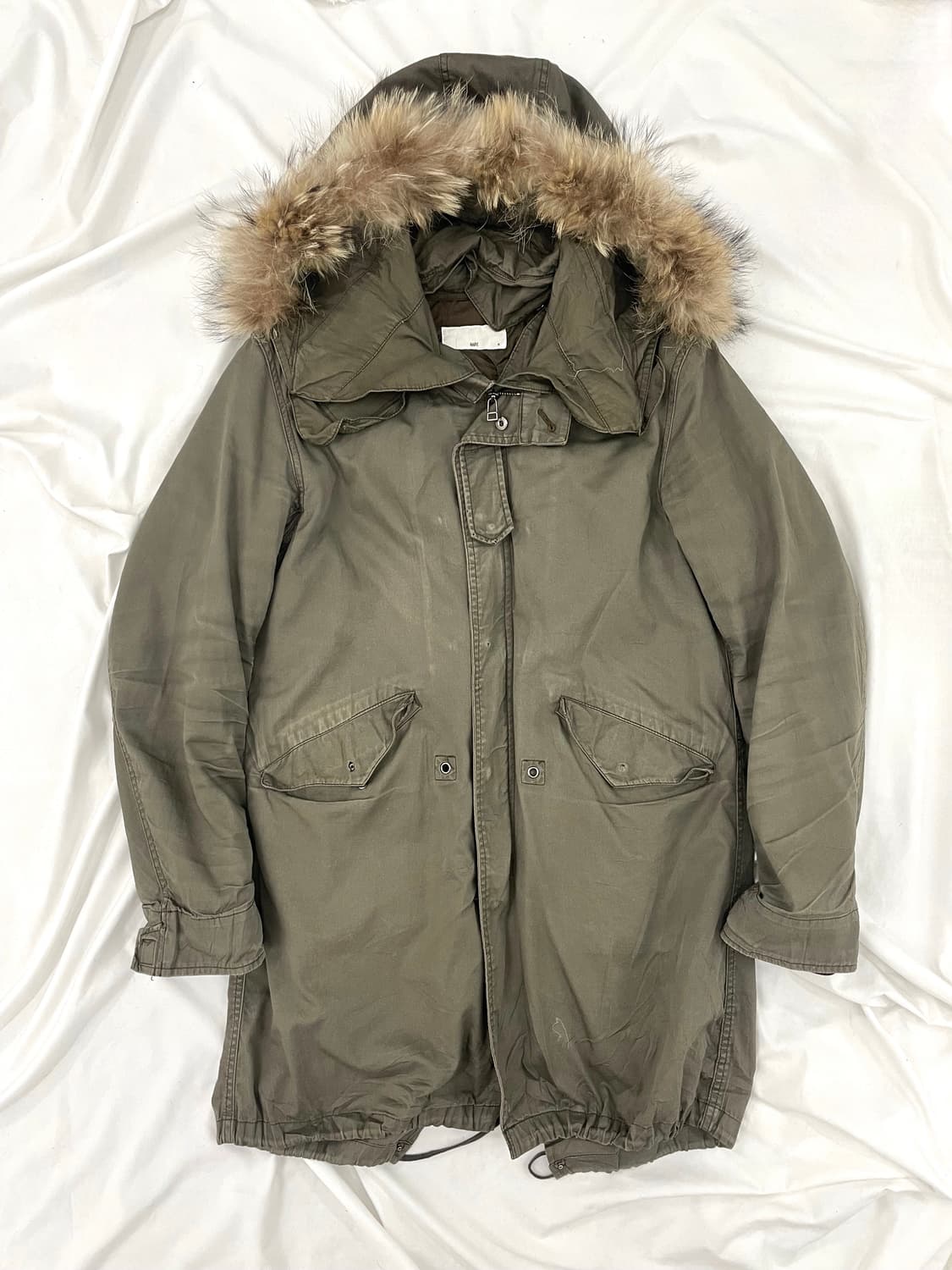  Khaki long hoodie fur fish tail jacket 상품이미지2