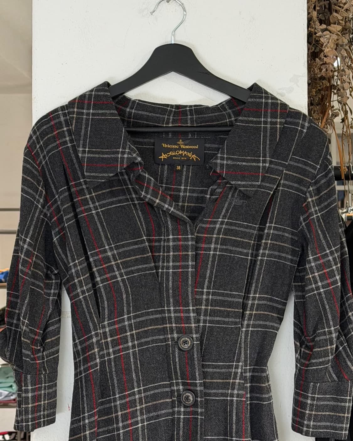 비비안웨스트우드 차콜 타탄 체크 오픈 카라 원피스 상품이미지4