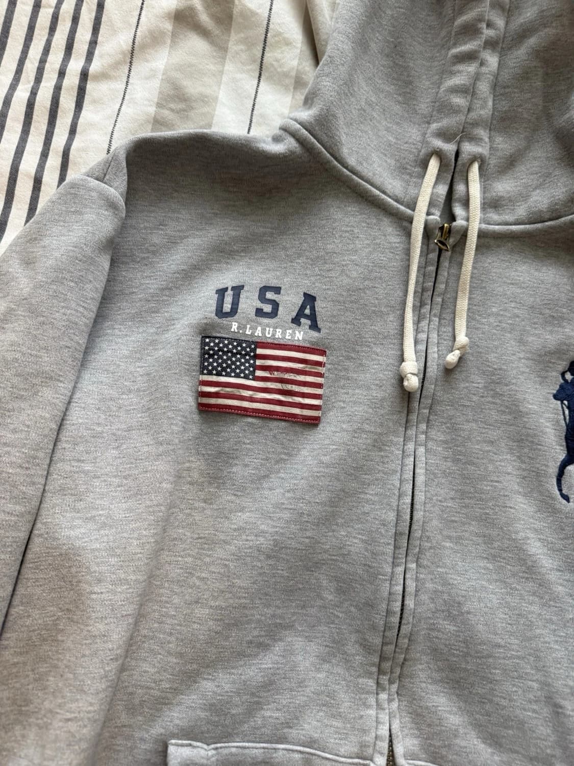 폴로 랄프로렌 USA 성조기 패치 빅포니 후드집업 그레이 상품이미지2