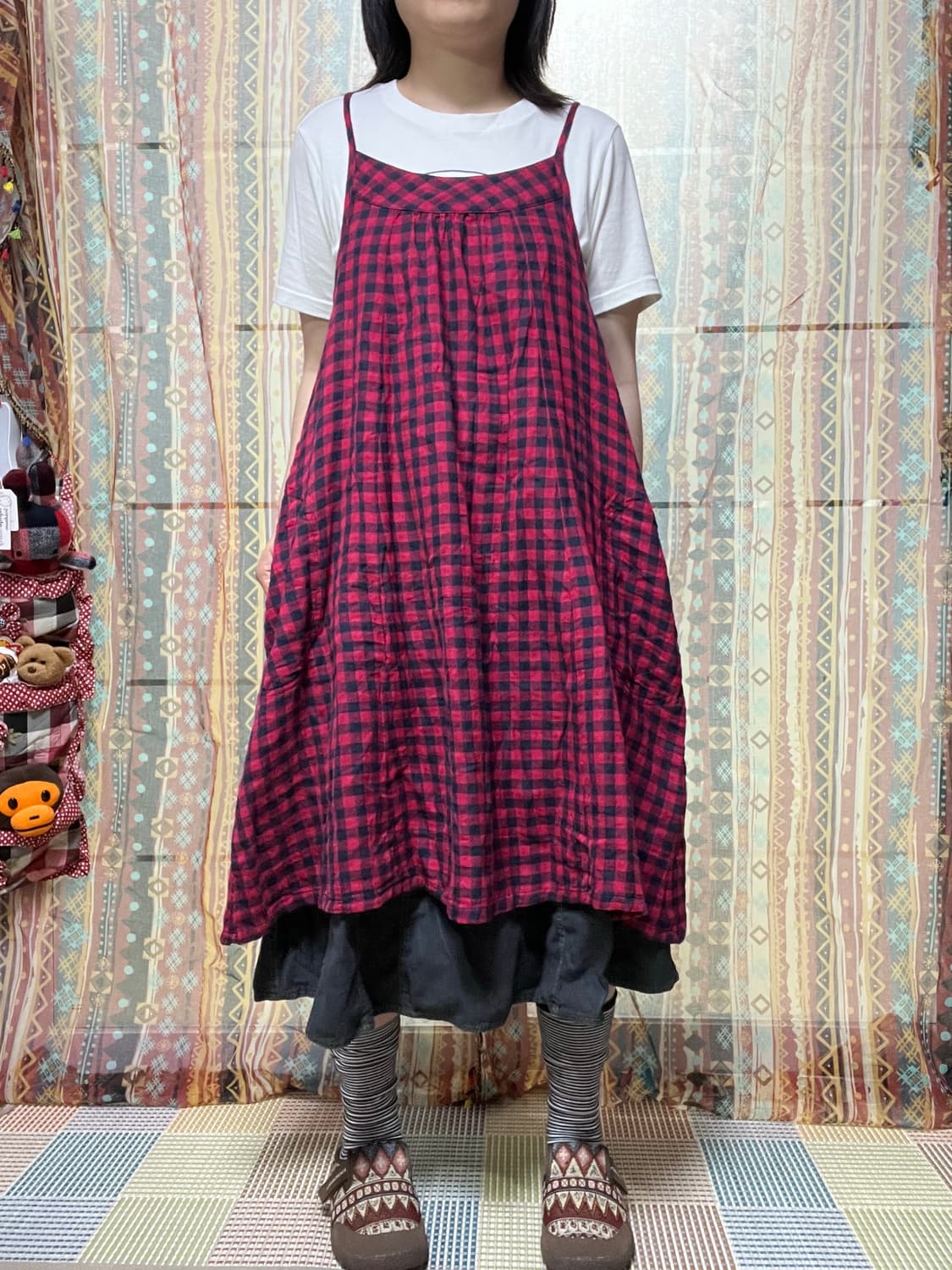 Live in comfort 레드 체크 원피스 상품이미지1
