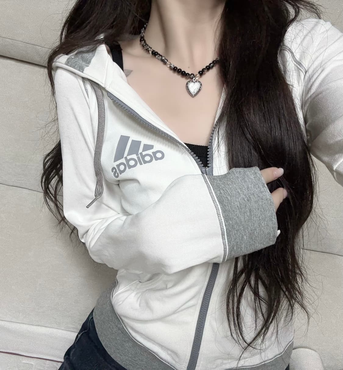 아디다스 그레이 화이트 후드집업 상품이미지2
