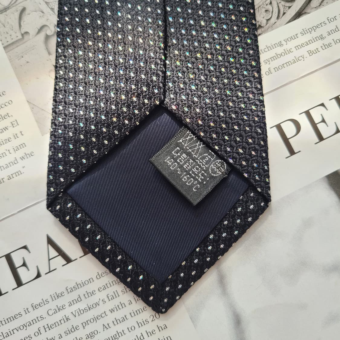 아쿠아스큐텀 실크 블랙 도트 패턴 넥타이 7.1cm A+등급 E703 상품이미지6