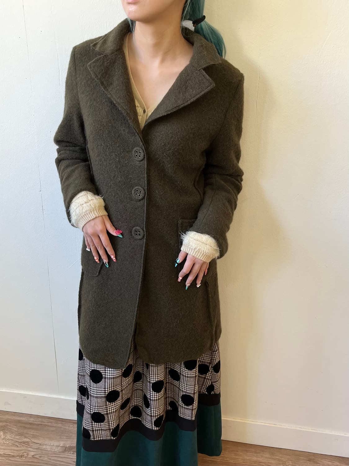 ELEONORA 올리브 카키 울 코트 상품이미지5