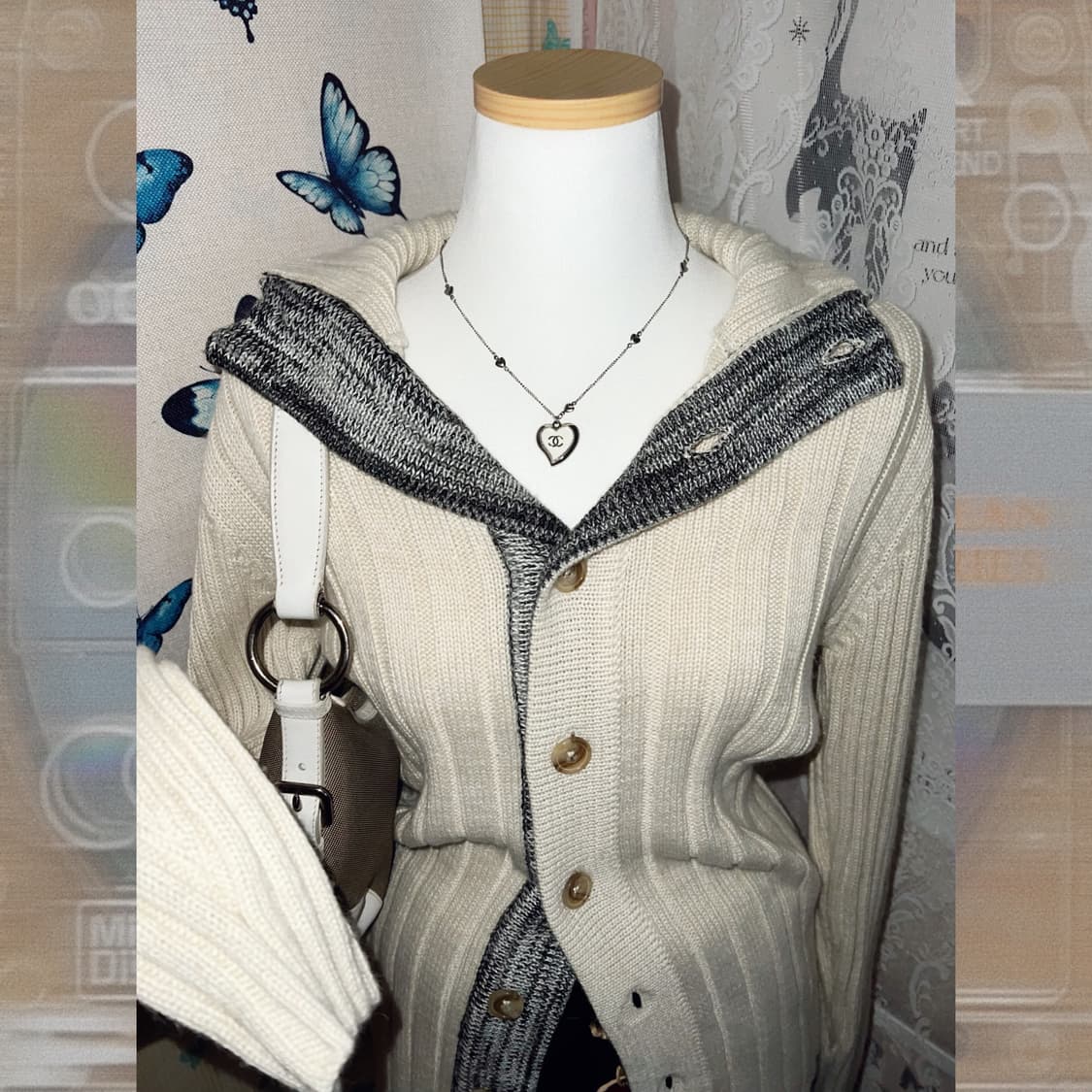 베이지 & 오레오 카라 니트 가디건 상품이미지2