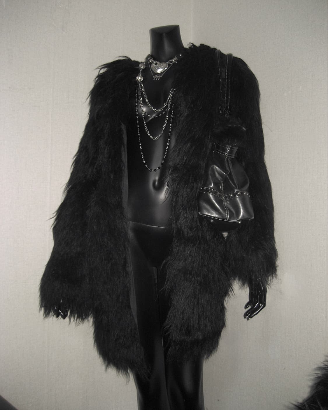 블랙 롱 퍼 코트 자켓 오네갸루 펑크 상품이미지2