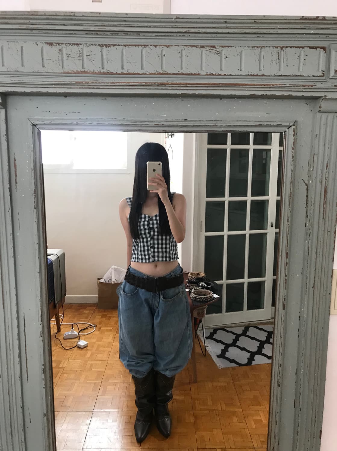 vintage green check pattern sleeveless 상품이미지2